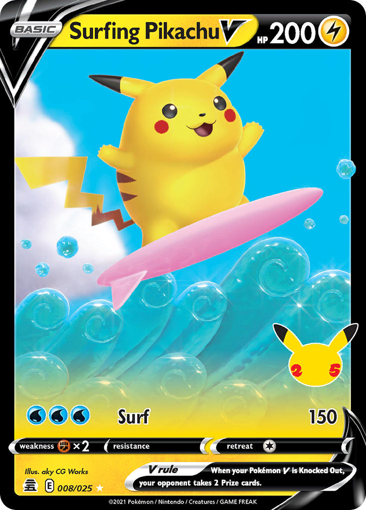 Surfing Pikachu V - 8/25 - V Rare - Celebrations